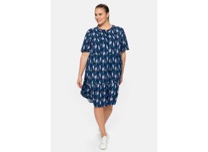 4063136243655 - Große Größen Kleid mit Alloverprint in Stufen-Optik marine bedruckt Gr40