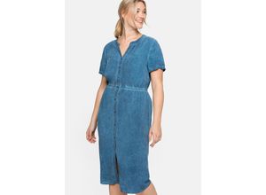 4063136244096 - Große Größen Kleid mit V-Schlitz in Oil-dyed-Waschung blau Gr40