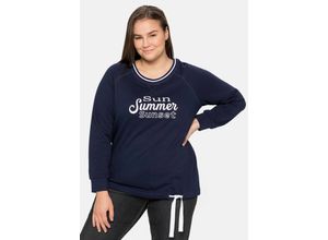 4063136245017 - Große Größen Sweatshirt mit Frontdruck und Kontrast-Rundhals marine Gr40 42