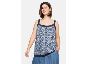 4063136245871 - Große Größen Top mit Alloverdruck und Saumbündchen mittelblau bedruckt Gr52