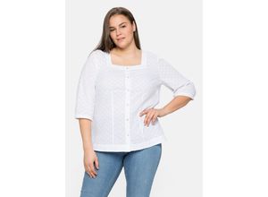 4063136247035 - Große Größen Bluse mit Karree-Ausschnitt und Blumenstickereien weiß Gr40