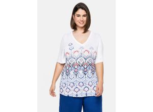 4063136248070 - Große Größen Shirt mit Frontdruck und Flügelärmeln weiß Gr56 58