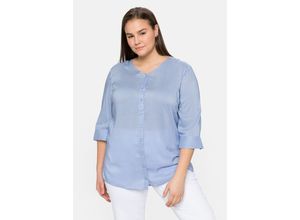 4063136252541 - Große Größen Bluse mit 3 4-Ärmeln leicht transparent mittelblau Gr52 4063136252541 - Große Größen Bluse mit 3 4-Ärmeln leicht transparent mittelblau Gr52