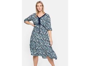 4063136253081 - Große Größen Kleid mit Alloverprint und Volantärmeln offwhite bedruckt Gr40