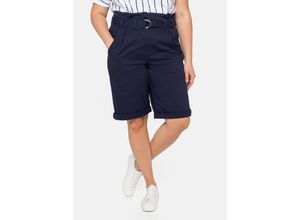 4063136275373 - Große Größen Twill-Bermudas mit High-Waist-Bund und Gürtel marine Gr40