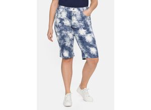 4063136275670 - Große Größen Jeansbermudas mit Batikdruck in 5-Pocket-Form royalblau-weiß Gr40