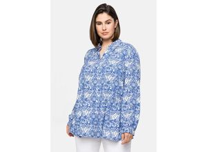 4063136275977 - Große Größen Bluse mit Alloverprint und seitlichen Rüschen weiß bedruckt Gr40