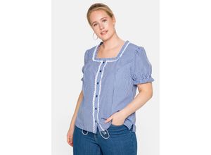 4063136277902 - Große Größen Trachtenbluse im Karo-Design mit Spitzenbesatz marine-weiß Gr50