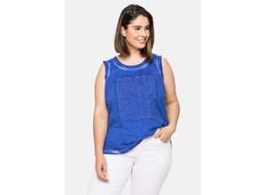 4063136278657 - Große Größen Tanktop mit Stickerei vorn im gewaschenen Look royalblau Gr40