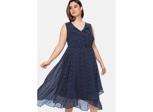 4063136324187 - Große Größen Chiffonkleid in Wickeloptik mit Pünktchendruck marine bedruckt Gr40