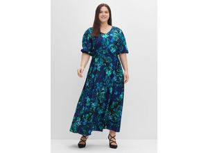4063136324828 - Große Größen Maxikleid mit Blumendruck und Ballonärmeln marine bedruckt Gr50