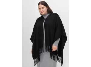 4063136373956 - Große Größen Poncho mit Fransen und Knebelverschluss schwarz Gr1