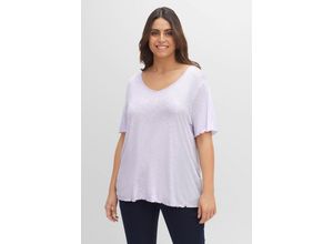 4063136374168 - Große Größen T-Shirt mit V-Ausschnitt und Rollkanten lavendel Gr52 54