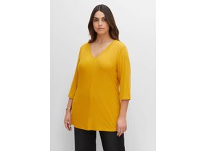 4063136374243 - Große Größen Shirt mit 3 4-Ärmeln und V-Ausschnitt senfgelb Gr44 46
