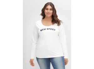 4063136374335 - Große Größen Langarmshirt mit Frontdruck im College-Stil weiß Gr40 42