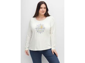 4063136374779 - Große Größen Langarmshirt mit Frontprint und Glitzersteinen offwhite Gr56 58