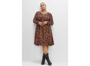 4063136375288 - Große Größen Knielanges Jerseykleid mit Blumenprint schwarz bedruckt Gr40