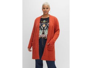 4063136375844 - Große Größen Verschlusslose Longstrickjacke in melierter Optik kupferfarben Gr44 46