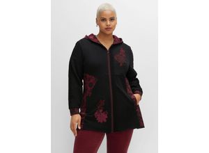 4063136375882 - Große Größen Kapuzensweatjacke in Longform mit Blumen-Details schwarz Gr40 42