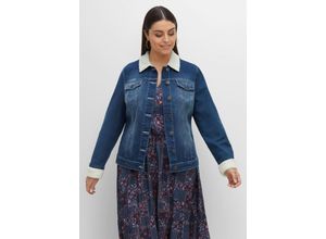 4063136376087 - Große Größen Jeansjacke mit Fellimitat an Kragen und Ärmeln blue Denim Gr50