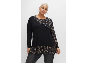 4063136376940 - Große Größen Longshirt mit floralem Druck in Double-Layer-Optik schwarz bedruckt Gr44 46