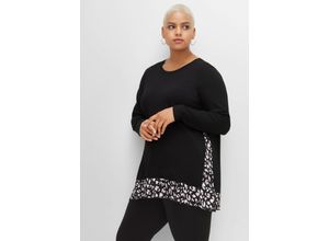 4063136377121 - Große Größen Longshirt mit floral bedruckten Einsätzen schwarz Gr56 58