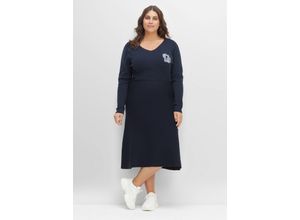 4063136377381 - Große Größen Strickkleid im College-Stil mit ausgestelltem Rock nachtblau Gr40