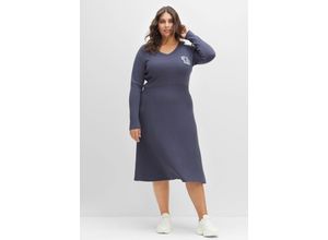 4063136377480 - Große Größen Strickkleid im College-Stil mit ausgestelltem Rock indigo Gr40