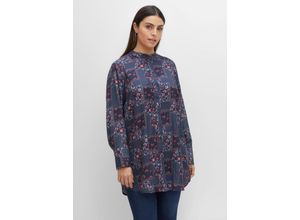 4063136384495 - Große Größen Longbluse mit Patchwork-Print weich fließend nachtblau bedruckt Gr40