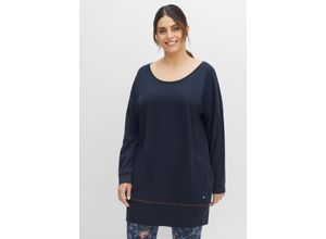 4063136384839 - Große Größen Relax-Shirtkleid mit weitem Rundhals und Kontrastnaht marine Gr56 58