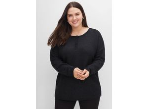 4063136385249 - Große Größen Strickpullover mit Knopfleiste in warmer Qualität schwarz meliert Gr40 42