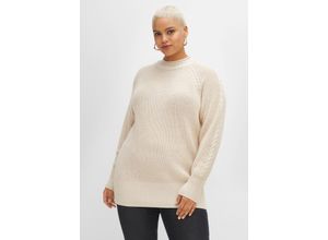 4063136385645 - Große Größen Strickpullover mit Zopfmuster am Raglanärmel ecru meliert Gr40 42