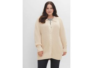 4063136386093 - Große Größen Strickjacke mit Umlegekragen in Perlfang-Struktur ecru meliert Gr40 42