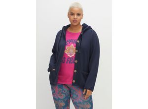 4063136388462 - Große Größen Sweatjacke mit Kapuze Knopfleiste und Taschen nachtblau Gr48 50