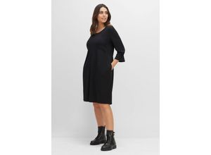 4063136388615 - Große Größen Shirtkleid mit gerafften 3 4-Ärmeln schwarz Gr44