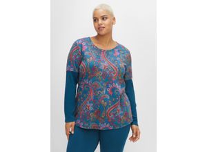 4063136389155 - Große Größen Lounge-Langarmshirt mit Paisleydruck petrol bedruckt Gr40 42