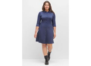 4063136389216 - Große Größen Sweatkleid mit 3 4-Ärmeln im Hemdblusenstil indigo Gr44