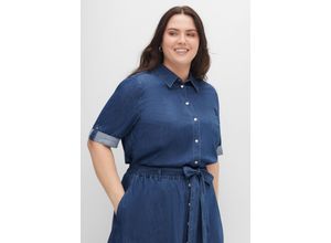 4063136389988 - Große Größen Jeansbluse mit kurzem Arm und Druckknopfleiste blue Denim Gr40