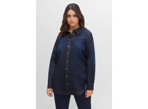 4063136390168 - Große Größen Jeansbluse mit Kontrastnähten und Druckknöpfen blue black Denim Gr56