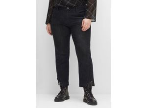 4063136391387 - Große Größen Gerade 7 8-Jeans mit Cut-out und Fransen am Saum black Denim Gr40 4063136391387 - Große Größen Gerade 7 8-Jeans mit Cut-out und Fransen am Saum black Denim Gr40
