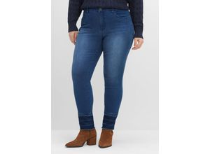 4063136392285 - Große Größen Schmale Jeans mit Kontrastsaum und Crinkle-Effekt blue Denim Gr40