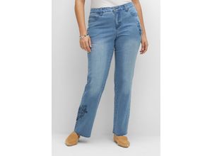 4063136392391 - Große Größen Gerade Jeans mit Blumenstickereien blue Denim Gr42