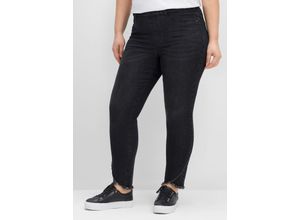 4063136393190 - Große Größen Schmale Jeans mit Gummibund und Fransensaum black Denim Gr42