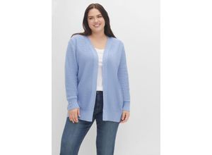 4063136394630 - Große Größen Strickjacke im Linksstrick offene Form mittelblau Gr40 42