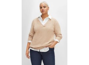 4063136394708 - Große Größen Pullover mit V-Ausschnitt und breiter Blende cappuccino meliert Gr48 50