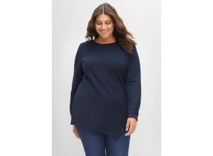 4063136402144 - Große Größen Sweatshirt mit asymmetrischem Saum flauschig nachtblau Gr44 46