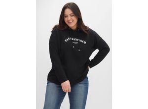 4063136402281 - Große Größen Kapuzensweatshirt mit Frontdruck in A-Linie schwarz Gr40 42