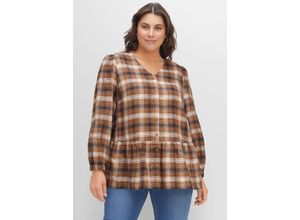 4063136403851 - Große Größen Karierte Bluse in A-Linie mit Schößchen hellbraun Gr54