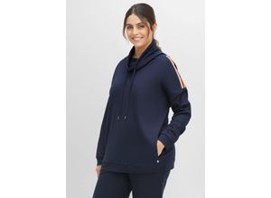 4063136405503 - Große Größen Relax-Sweatshirt mit Schalkragen und Kontraststreifen marine Gr44 46