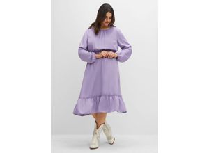 4063136406098 - Große Größen Midikleid mit Taillengummi und Rüsche am Saum pastelllila Gr50